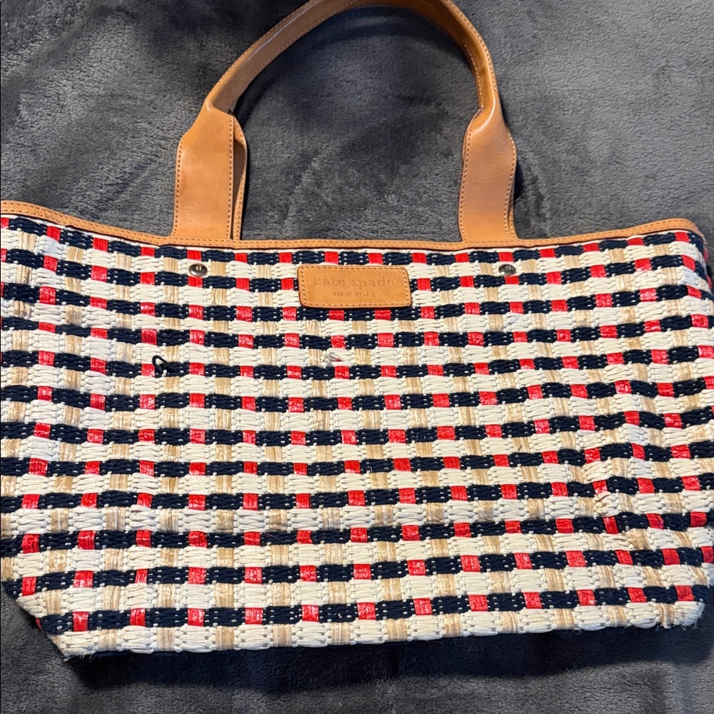 Kate Spade Multicolor Woven Tote with Tan Handles